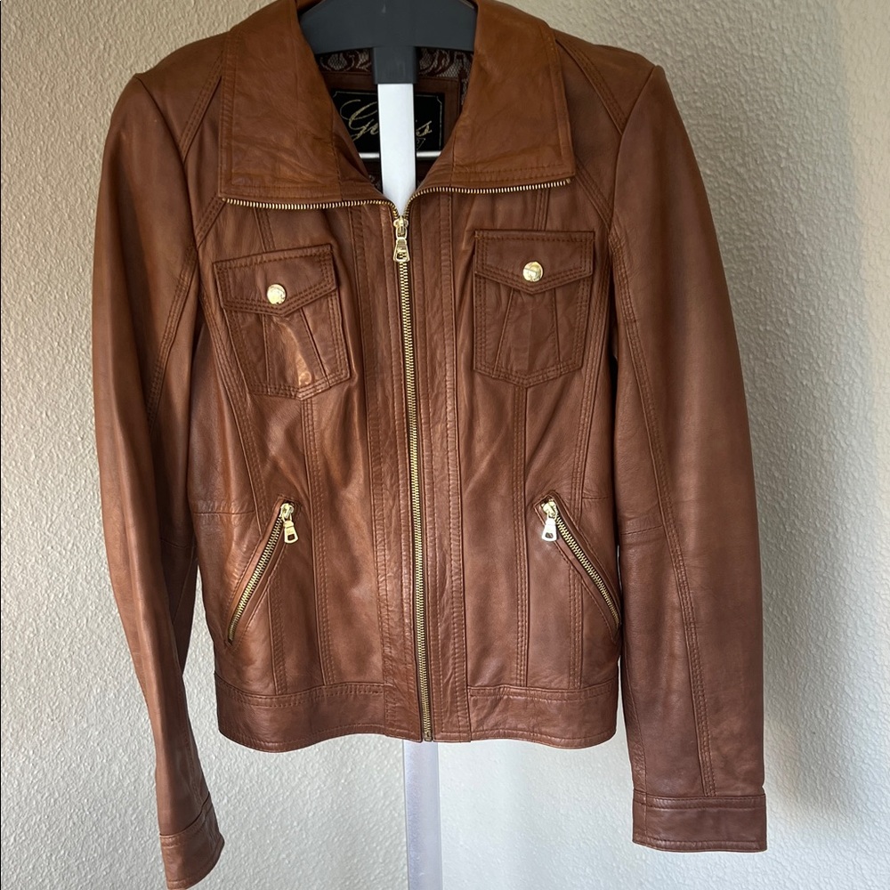 Guess Tan Leather Jacket